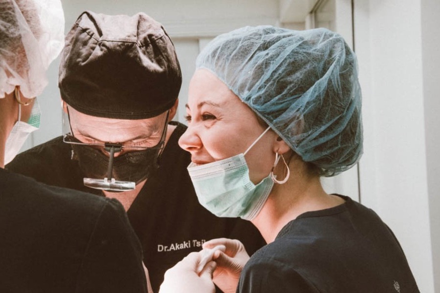 Dr. Tsilosani and his team performing a hair transplant operation